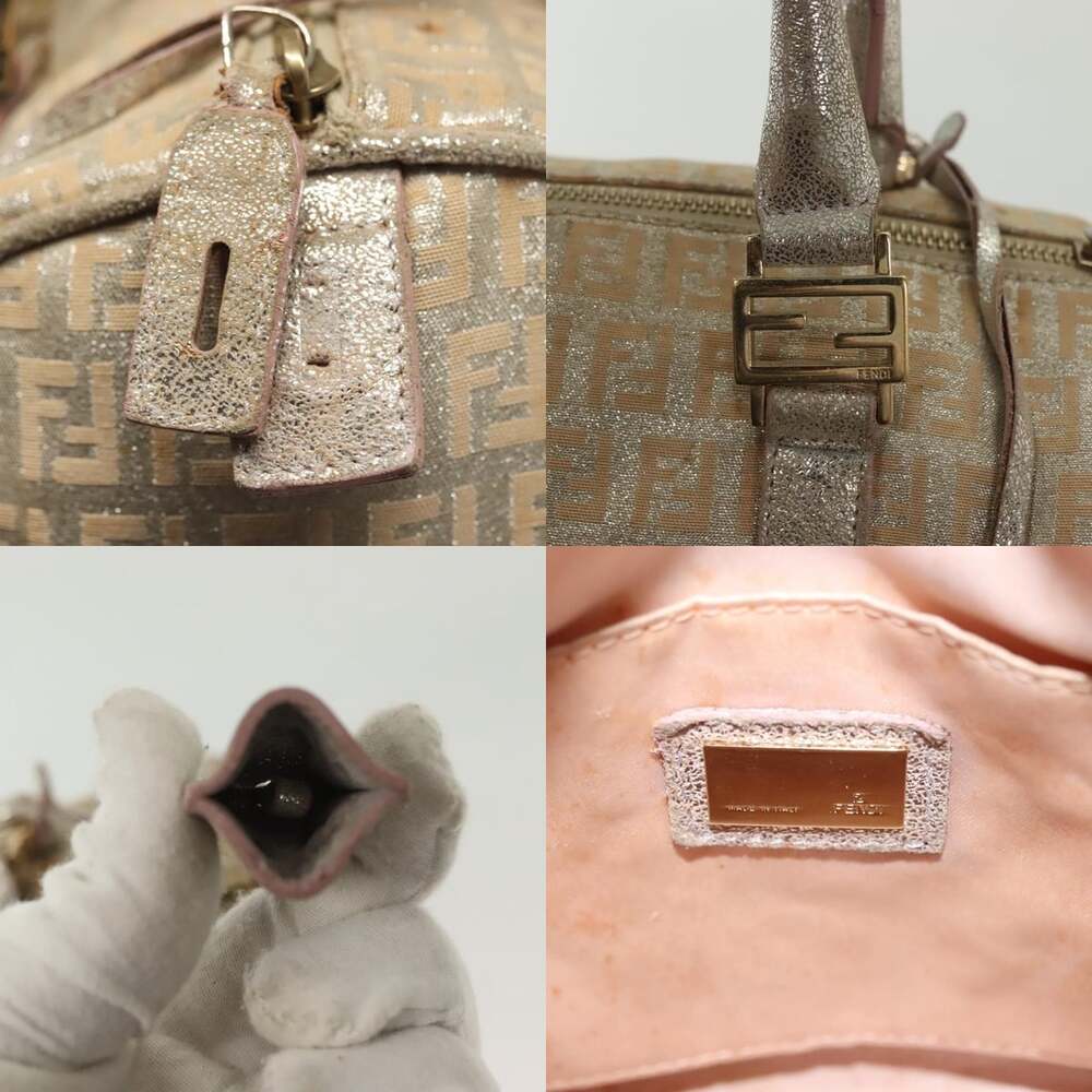 FENDI Zucchino Canvas Hand Bag Silver Gold - Picture 11 of 13
